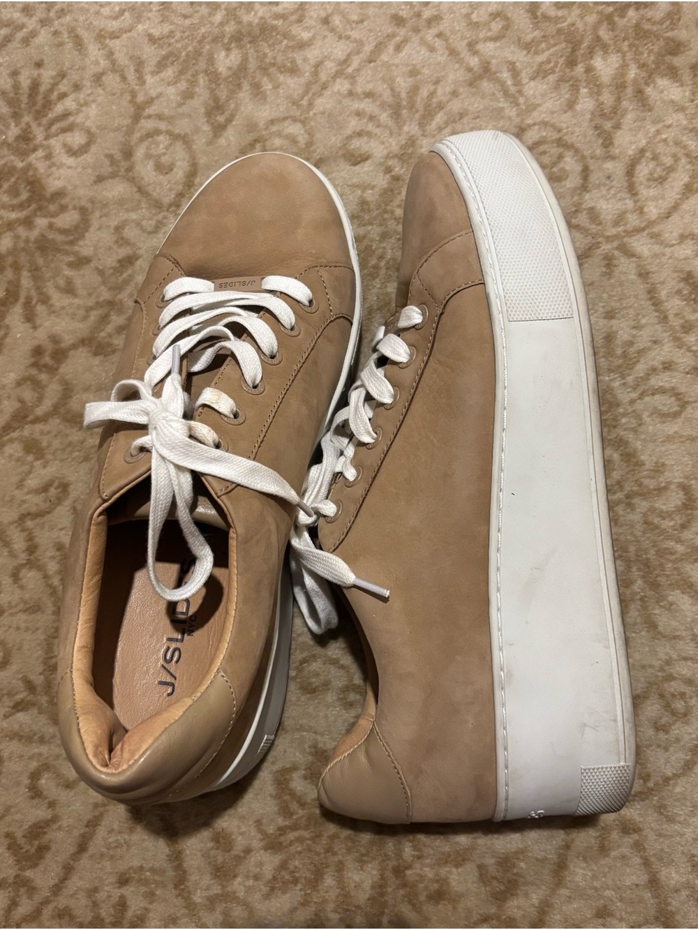 J Slides Tan Platform Sneakers with White Sole